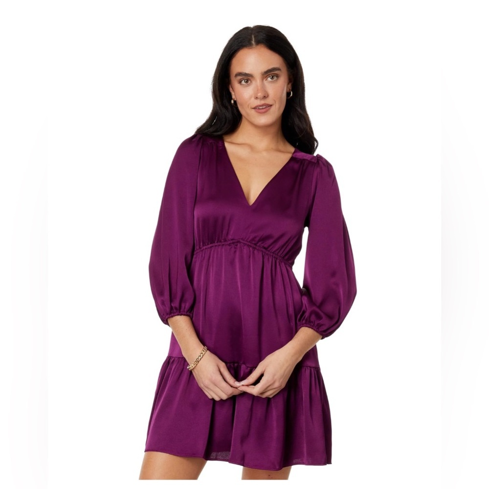 Lilly Pulitzer Deacon 3/4 Sleeve Satin Rich Purple Dress with Pockets!